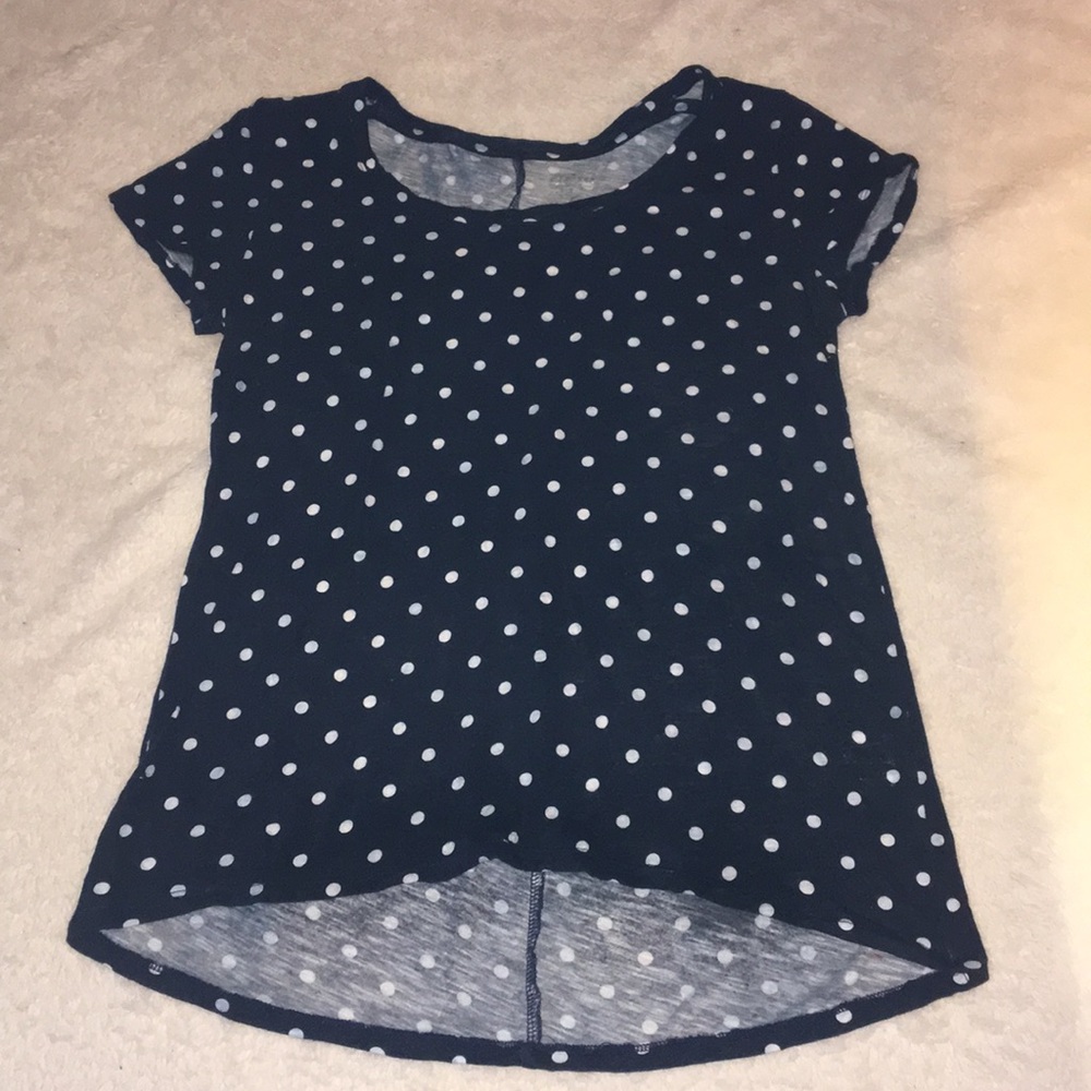 New York and Company Navy polka dot high low tee size small